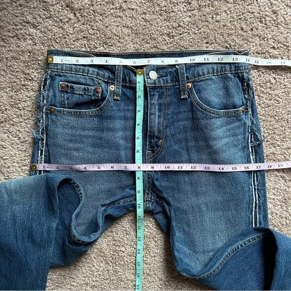 Levi's 512 Tapered Blue Stripe Side Seam Raw Hem and Sides Jeans Size 29x30 - Picture 9 of 11